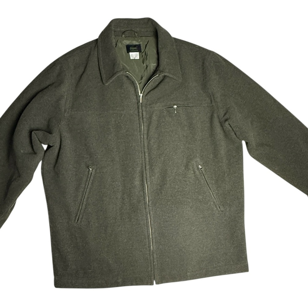 VTG Lacoste Wool Jacket Olive Green Full Zip Collared Pockets Lined SZ XXL READ
